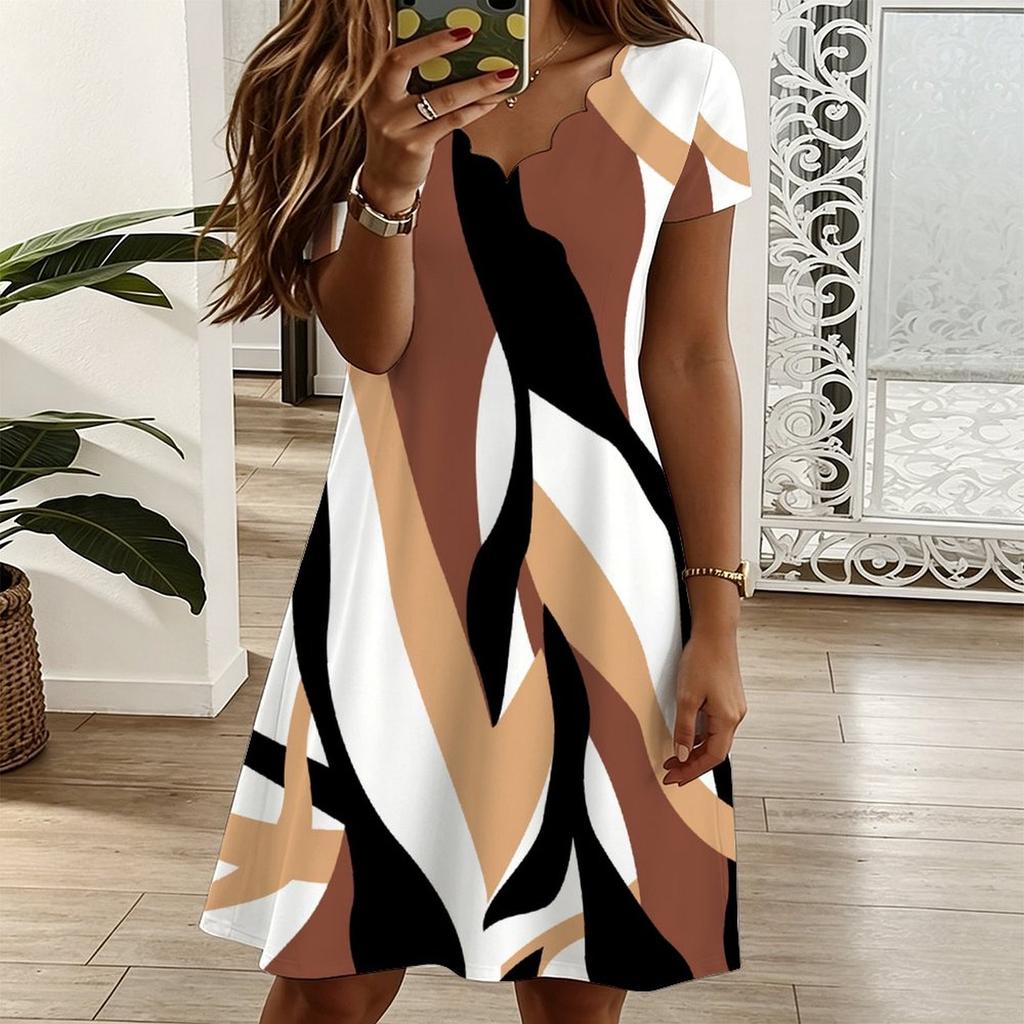 Ladies V Neck Charming Aster Floral Plus Size Summer Short Sleeve Loose Dress