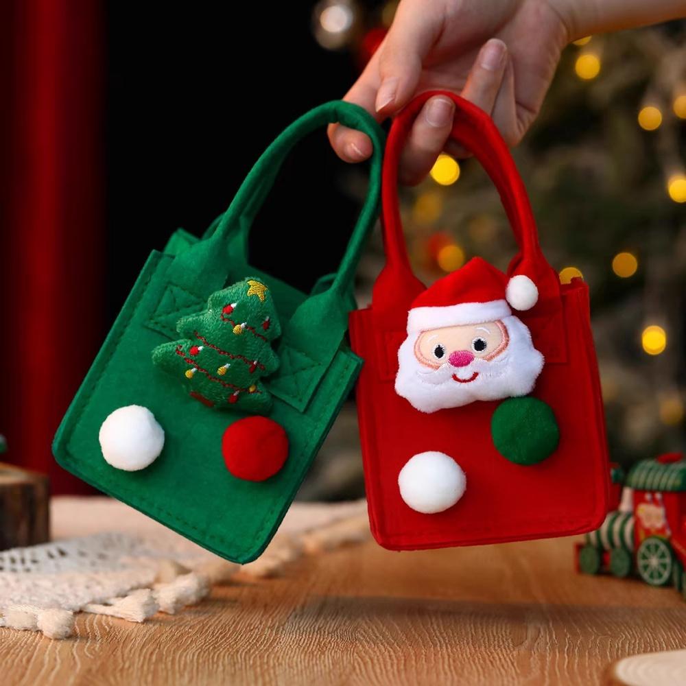 Christmas Felt Gift Bags Kids Cute Cartoon Handbag Christmas Snacks Candy Bag Reusable Storage Bag Xmas Tote Bag New Year Decor
