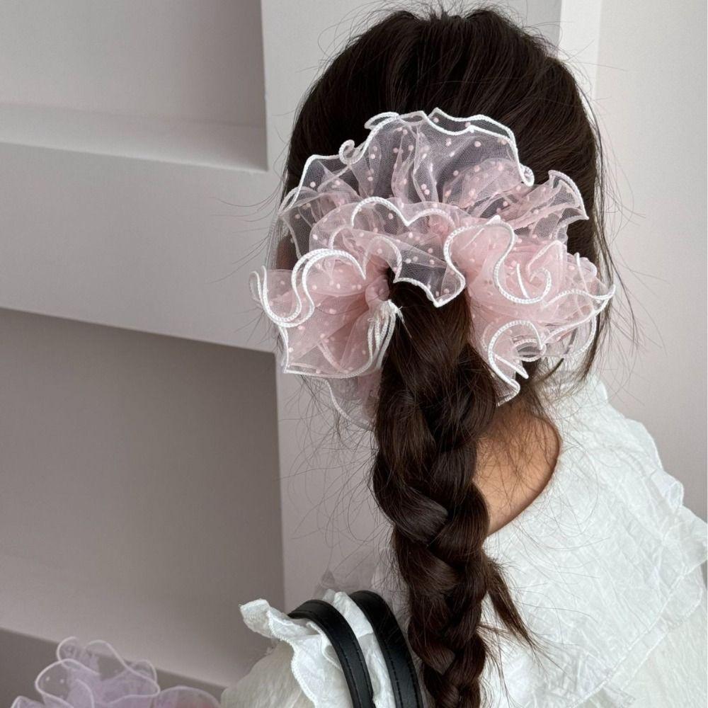 Chiffon Pleated Scrunchies Lace Dot Hair Ropes Korean Organza Scrunchies Girls