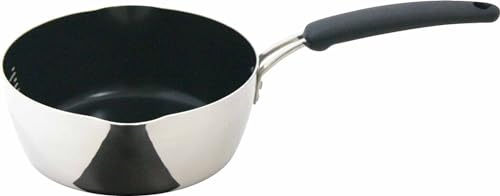 Urushiyama Metal Industry Yukihira Saucepan, 18cm, with a fluororesin-coated interior for easy cleaning, a comfortable handle, and a two-layer constru