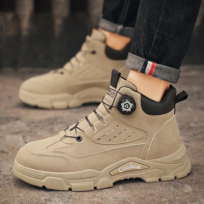 Men's Boots Autumn and Winter New Rotating Shoelaces Fashion Casual Boots Youth Outdoor Boot Anti Slip Soft Sole Workwear Boots
