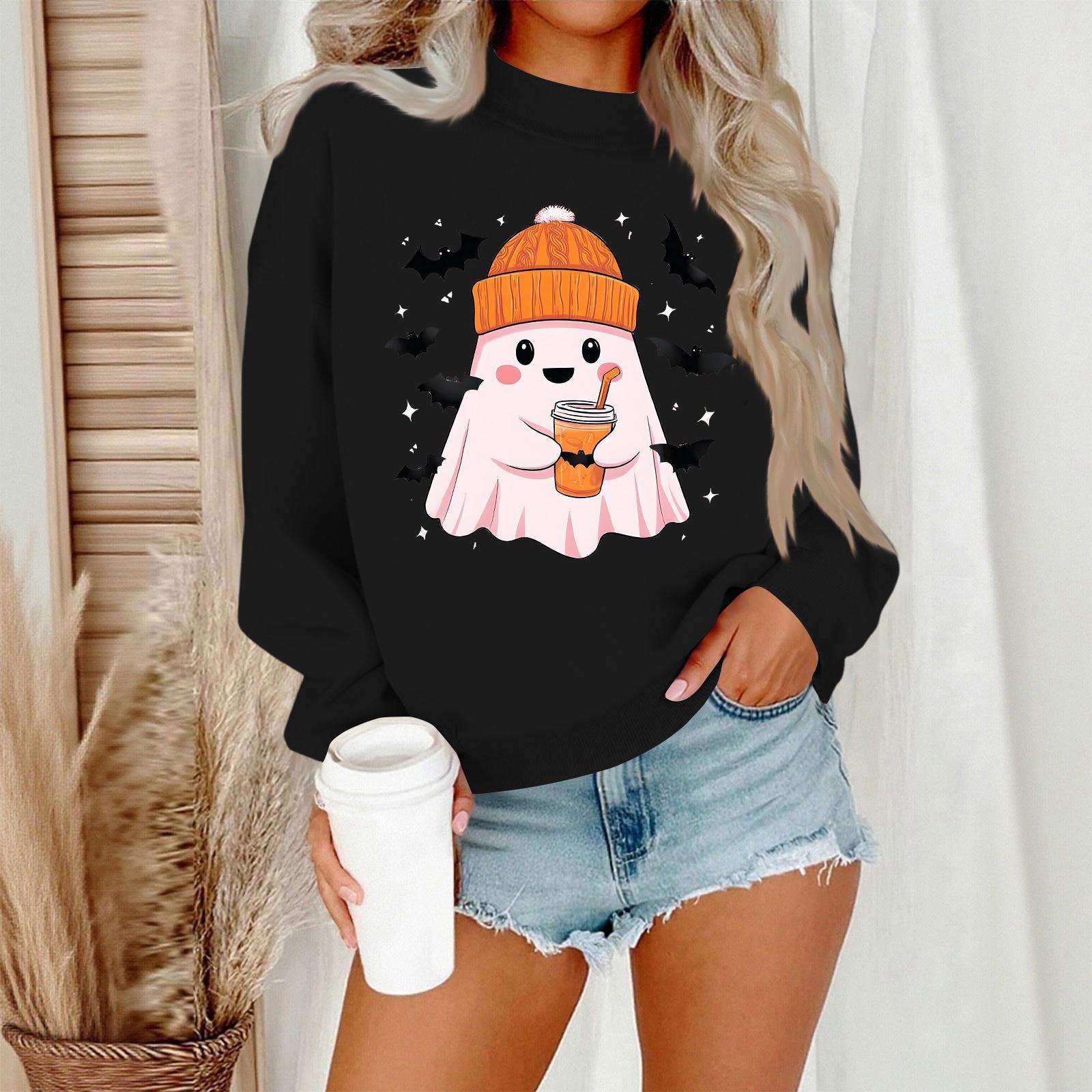 

Женский повседневный модный свитшот с круглым вырезом и длинными рукавами с принтом на Хэллоуин XXL чёрный