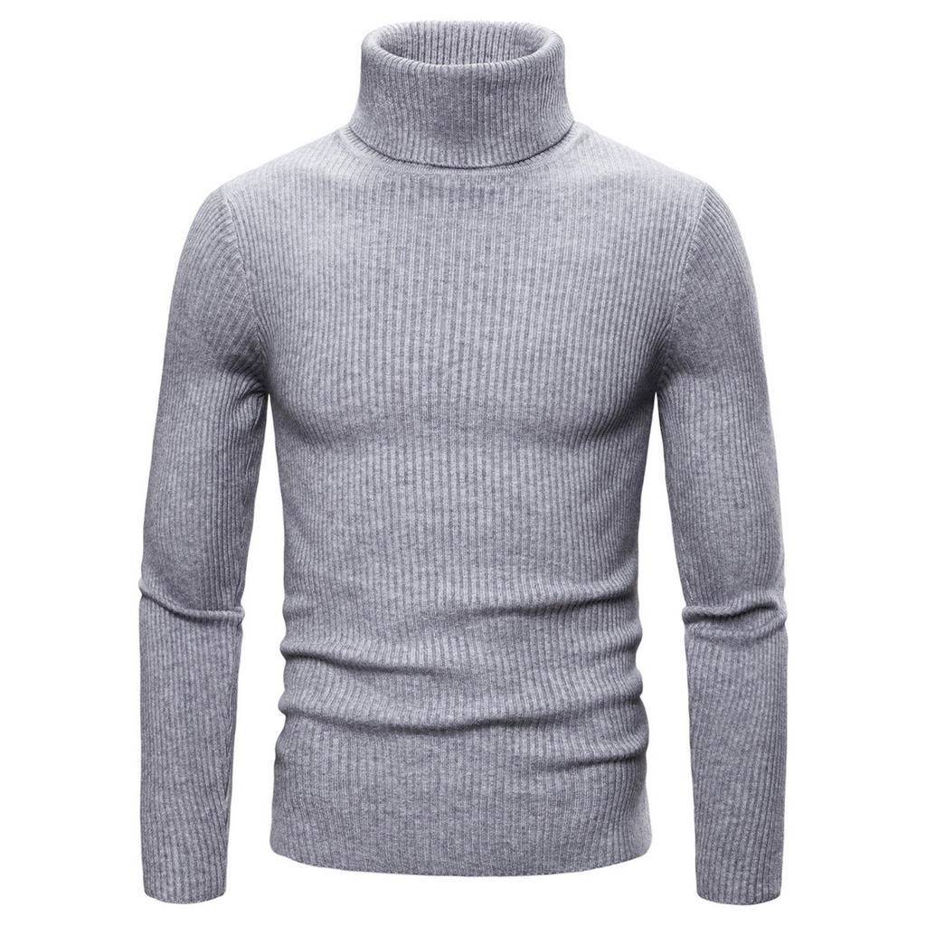 Men's High Stretch Bottoming Shirt High Lapel Knit Sweater Solid Color Sweater