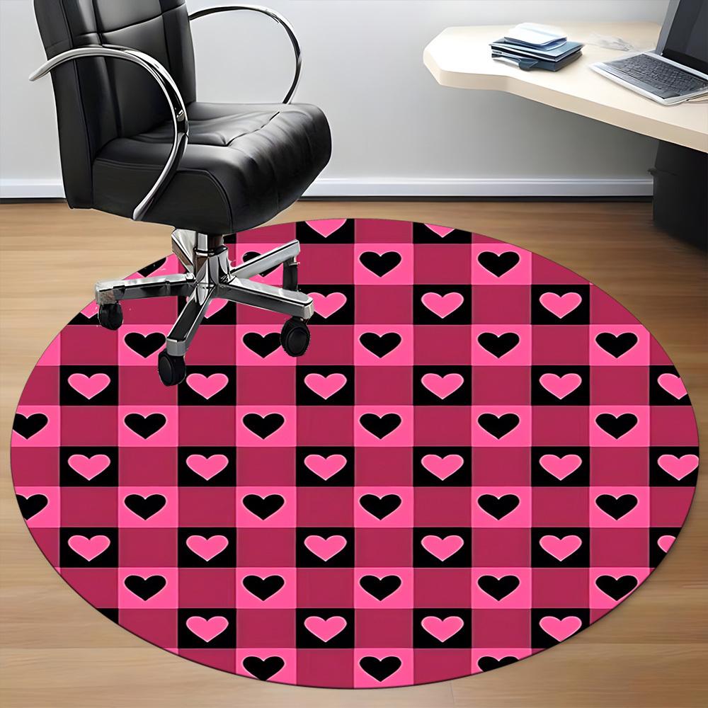 1pc Heart Checkered PatternChair Carpet for Office, Indoor Non-Slip Washable Polyester Fiber Carpet, Mat For Office, Machine Washable