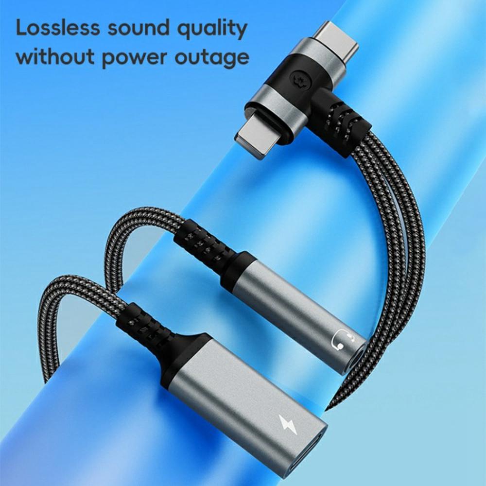 8 Pin/Type-C To Type-C+3.5mm Audio Converter Nylon Braided Cable Support 10W Fast Charging