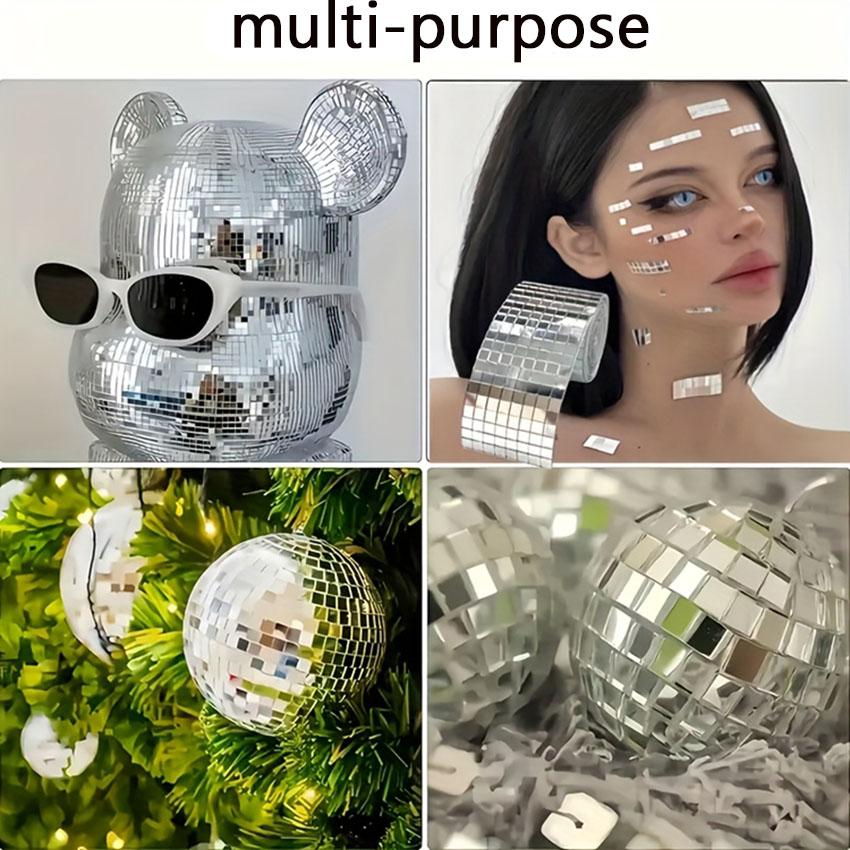 3Pcs Disco Ball Mirror Glass Sticker Self-Adhesive Mosaic Tiles Mirror for DIY Disco Party Decor Collages Craft Mosaic Patches