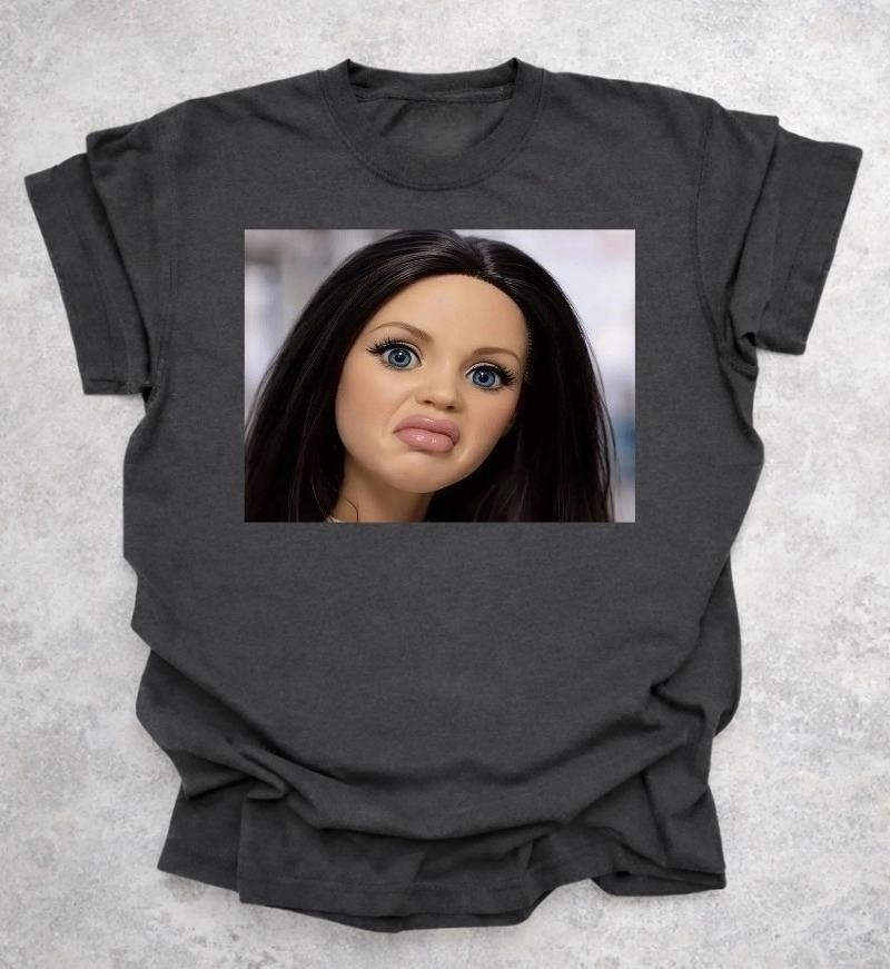 

Funny Doll Face Shirt with Judging Expression Summer Unisexs and Womens Loose and Breathable Tshirt Top S