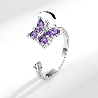 New Rotating Ring Rotatable Zircon Butterfly Ring Jewelry