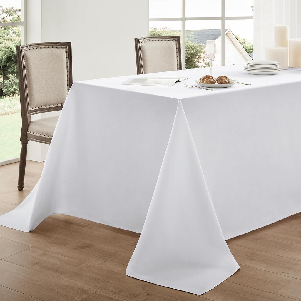 White Table Cloth Stain Resistant Decorative Washable Polyester Rectangle Tablecloths For Dining Table Parties And Wedding