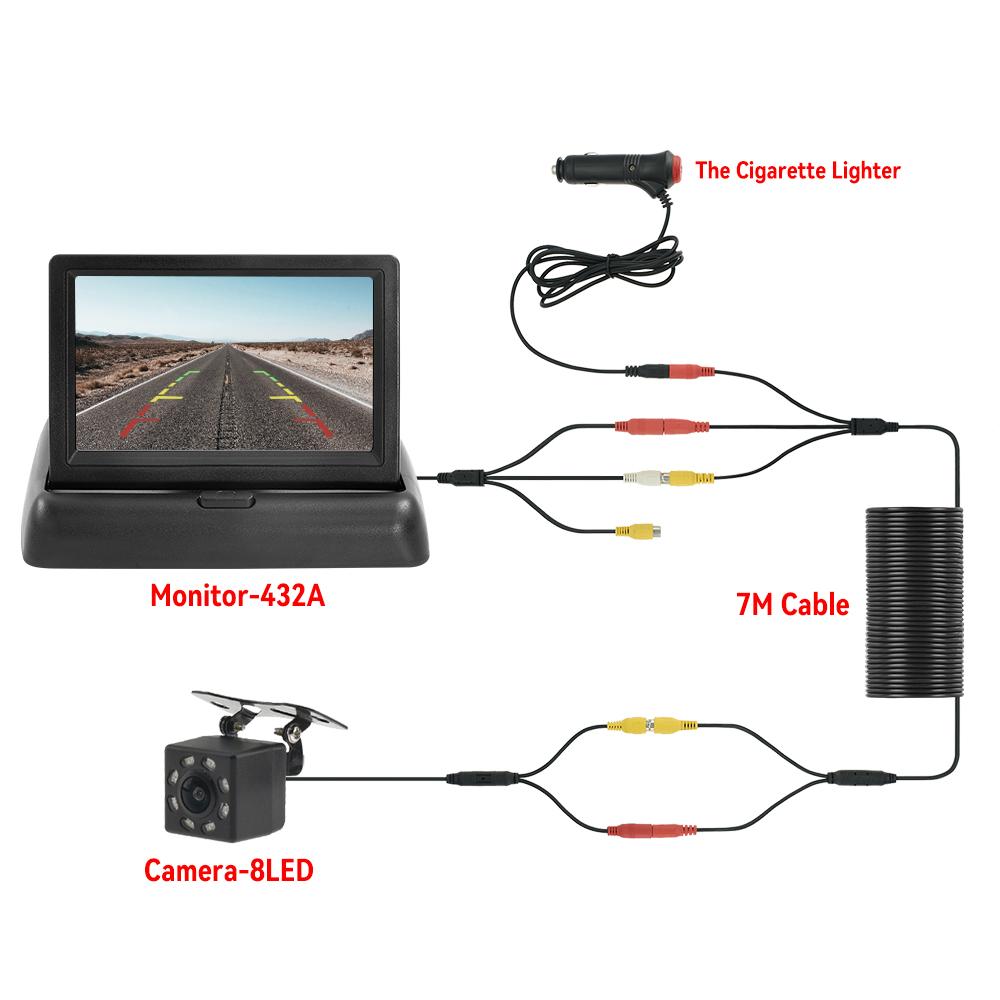 4.3 TFT LCD HD Screen Folding Car Monitor with Rear View Camera  8 LED Backup for Vehicle Parking Easy Installation