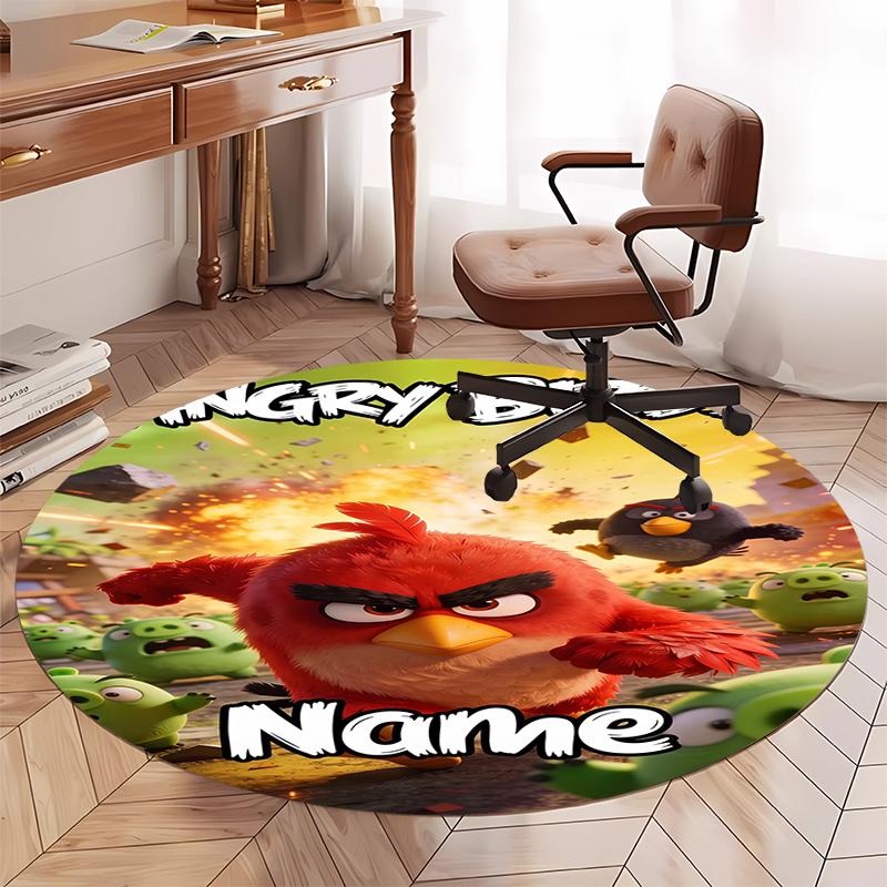 Custom Name Angry Birds Printed Round Rug Carpet Chair Rug Area Rug Entryway Doormats,for Office Chair Living Room Bedroom Kitchen Room.