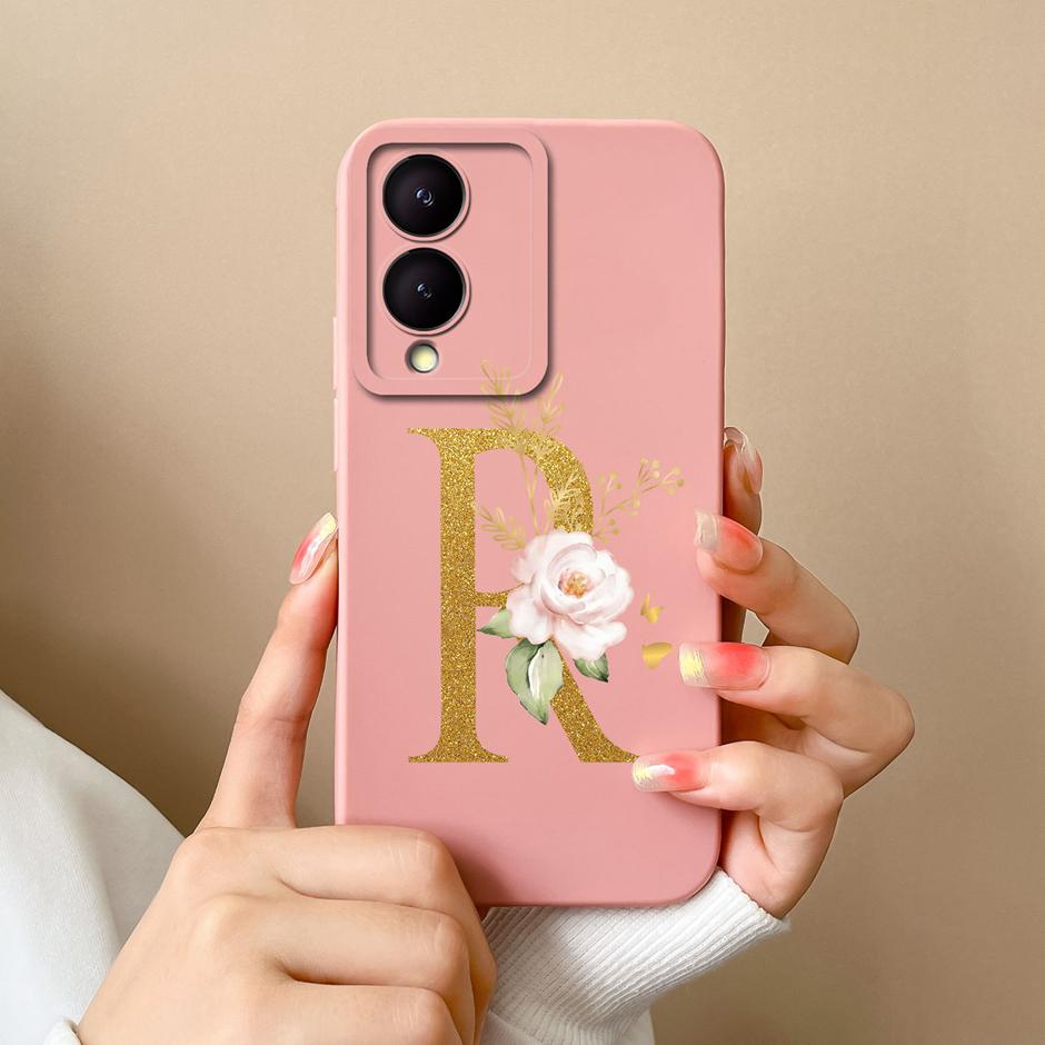 Case For VIVO Y17S 4G A To Z Cute Flower Letter Pattern Smooth Liquid Silicone Shell For VIVOY17S Y17s 4G Fashion Couple Fundas