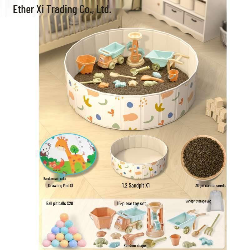 Conjunto Infantil de Arenero y Piscina de Bolas Oceánicas con Valla y Semillas de Casia Juguetes de Arena para Interior