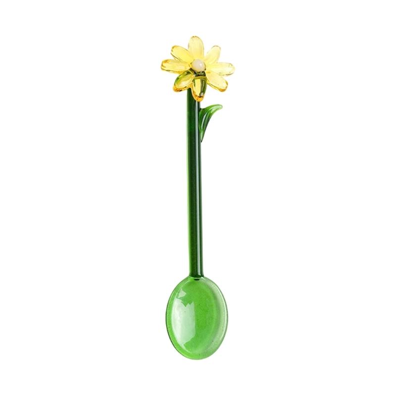 Transparent Glass Stirring Spoon With Elegant Flower Head Colored Stirrer For Coffee Tea Cocktails Head Resistant