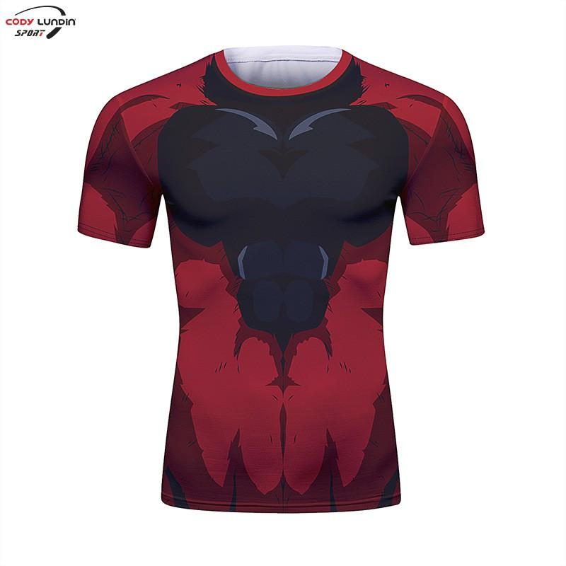 Mens Slim Fit Short Sleeve T-Shirt With 3D Print Quick-Dry Athletic Top Running Casual Sport