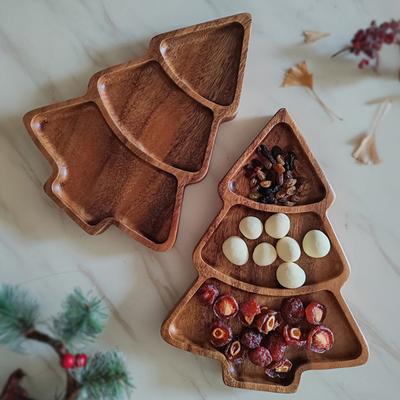 Christmas Tree Shaped Wooden Serving Tray Charcuterie Board Compartment Snack Platter