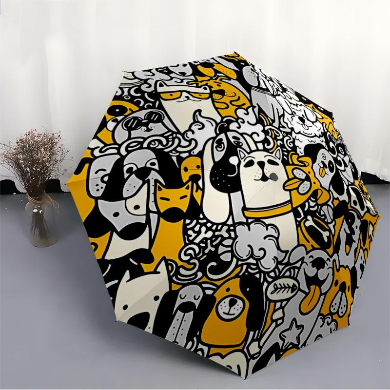 1pc Doodle Dogs Automatic Open/Close Umbrella Compact Folding Umbrella, All-Season Portable Umbrella for Women/Men123