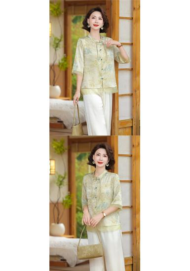 Mom's Trendy Chiffon Short-Sleeve Shirt for Middle-Aged Women - Summer 2026 Collection