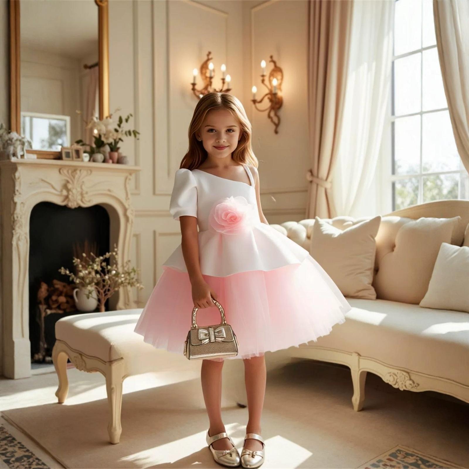 

Girls 3D Flower Tulle Princess Dress For Flower Girl Events 100 белый