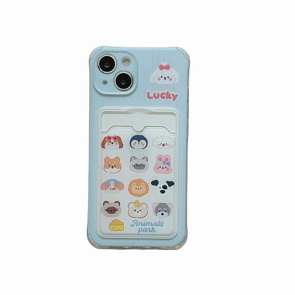Kreslený psík iPhone puzdro pre 11/12 Pro/Max s držiakom na karty - Motív malého zvieraťa pre ženské používateľky.