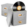 A25F-For 100+ Single Records Organizer 13 Inch Vinyl Record Storage Boxes With Lids And Handles, LP Record Box 2Pcs