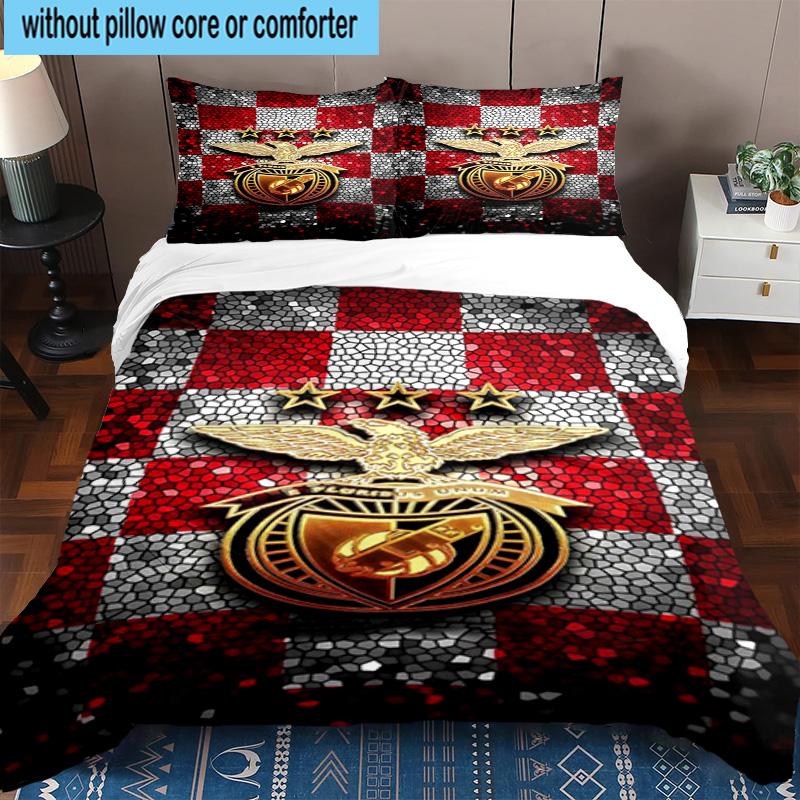 Set Biancheria da Letto Stampato 3 Pezzi Club di Calcio Benfica Chiusura Copripiumino Include 1 Copripiumino & 2 Federe Set Biancheria da Letto Decorazioni per la Casa Regali