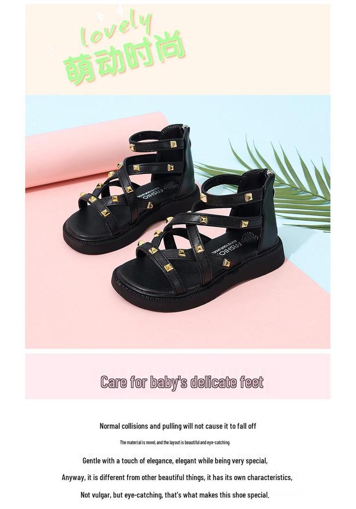 Summer 2026 Girls' Stylish Princess Sandals: Soft Sole Roman Style Baby Shoes