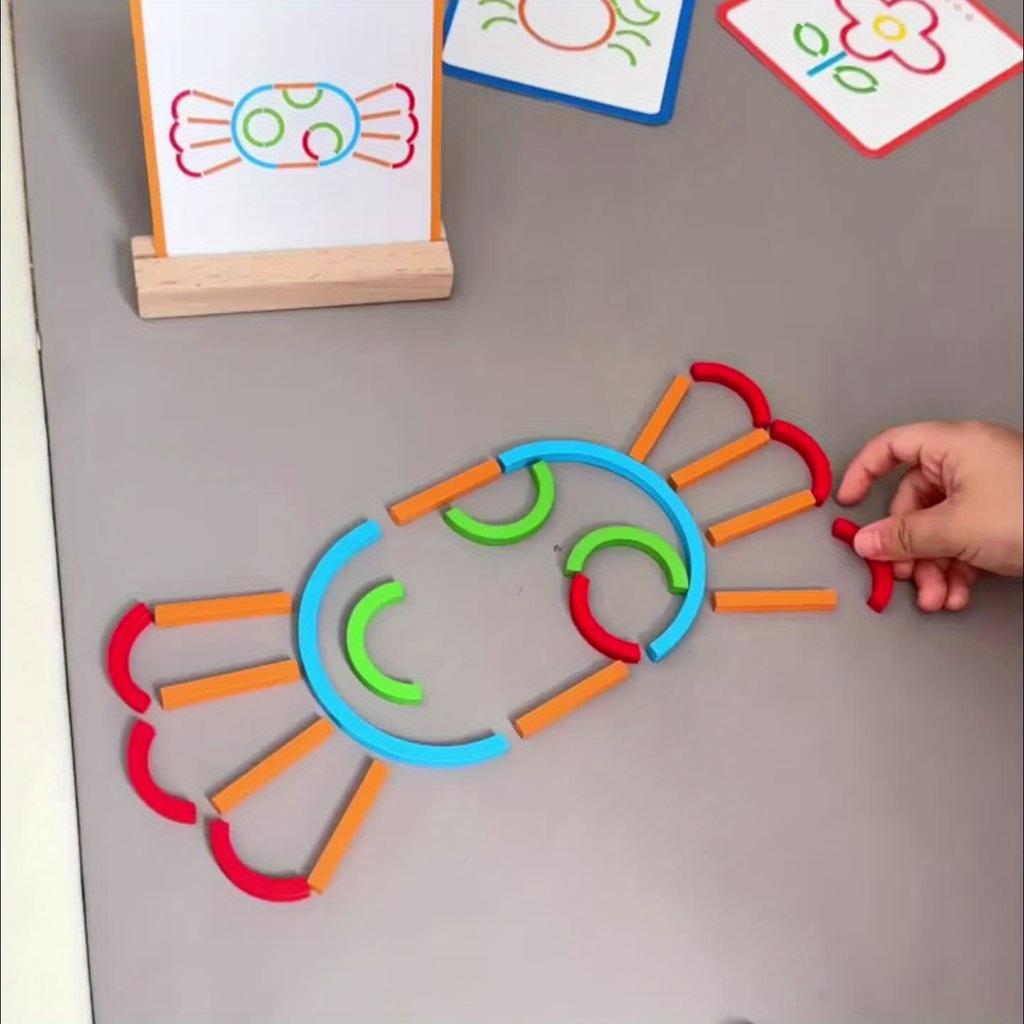One set of colorful wooden creative 120pcs stick and ring puzzle toys for hand ability training, observation and concentration development
