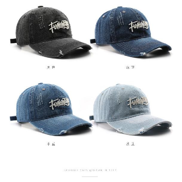 Retro washed denim baseball cap with letter embroidery, suitable for outdoor activities, travel, and sun protection