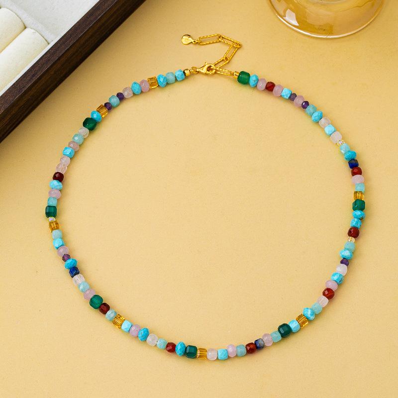 New Color Geometric Faceted Stone Beaded Bracelet Necklace Bohemian Niche Light Luxury Versatile Holiday Style Set