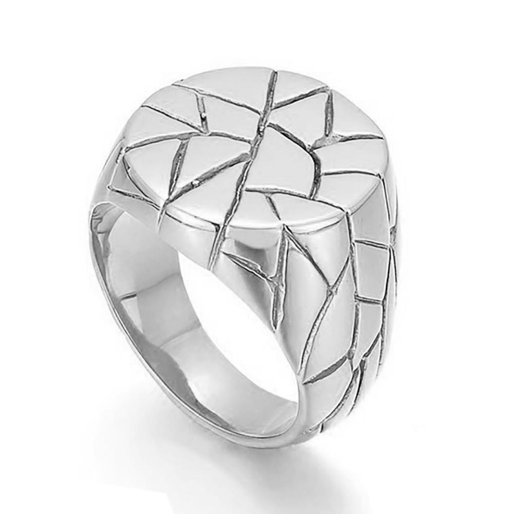 New Fashionable Round 21MM Irregular Crack Ring Stainless Steel Diamond Pattern Wide Version Men Ring 7 серебряный