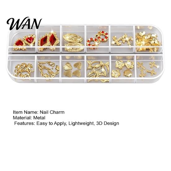Metal Nail Charms 1 Set 3D Art 12 Grids Love Heart Charm Kit Flower Butterfly DIY Design Crafting Manicure Decoration Accessories Embellishments