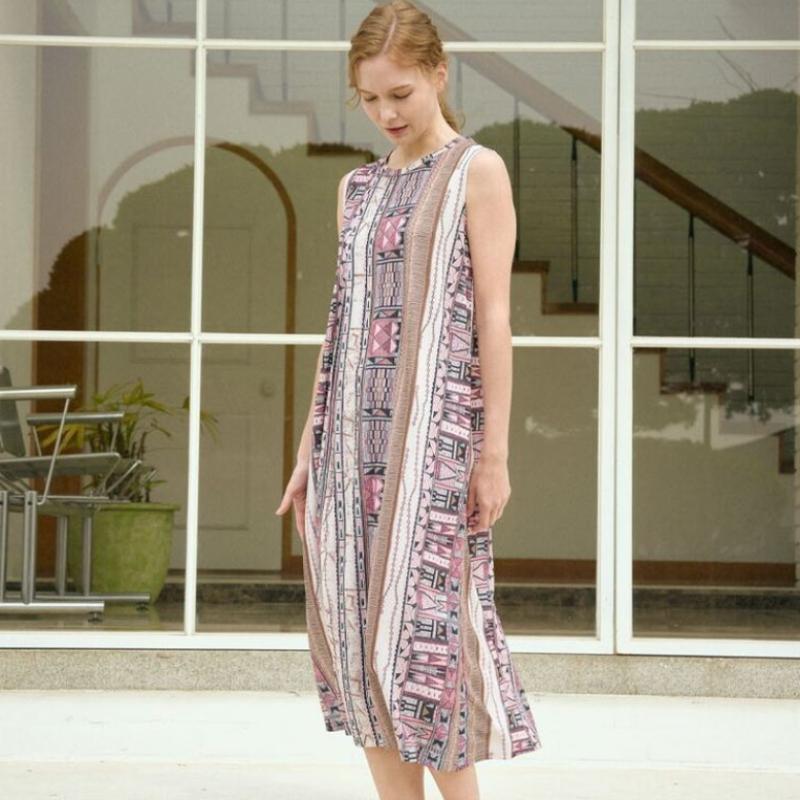 L Affair Pink Geometric Long Dress Lwodf781 Pk