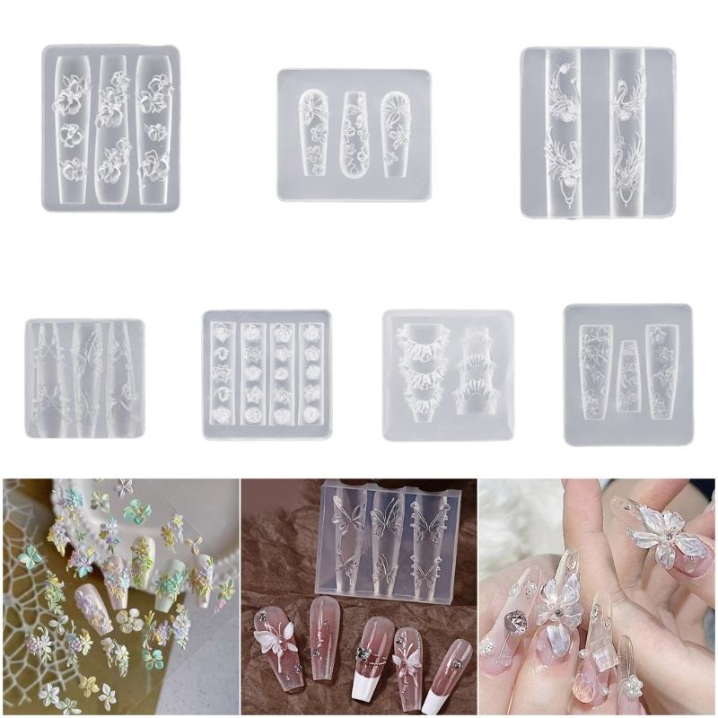 Multipurpose 3D Nail Art Silicone Mould with Butterfly and Moon Patterns Decoration for Crafting Unique Acrylic Nails