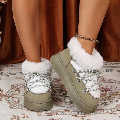 Cross Strap Decoration Short Plush Snow Boots Women 2025 Winter Faux Fur Round Toe Botas Soft Thick Bottom Boots