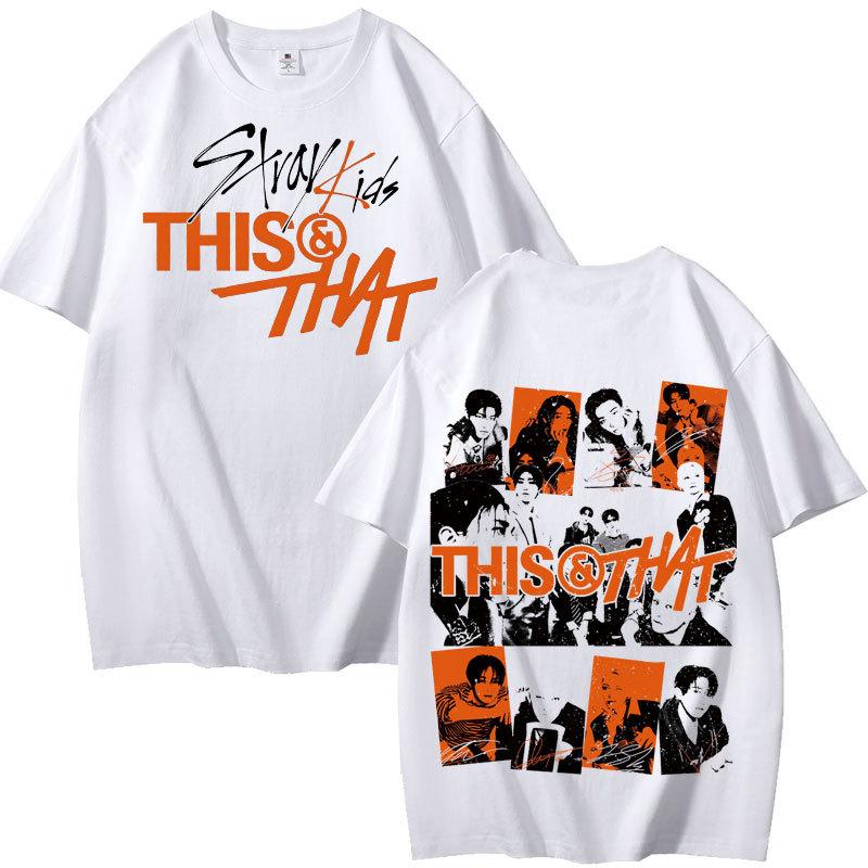 T-shirt Imprimé Double Face Stray Kids This & That, Collage Photo des Membres Signature Graphique Kpop Fan Décontracté Manches Courtes