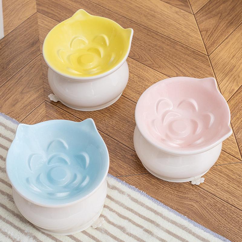 Ceramic Tall Footed Slow Eating To Prevent Choking Pet Bowls, Anti Overturning Oblique Mouth, Neck Protection, Dog Cat Bowl, 1Pc
