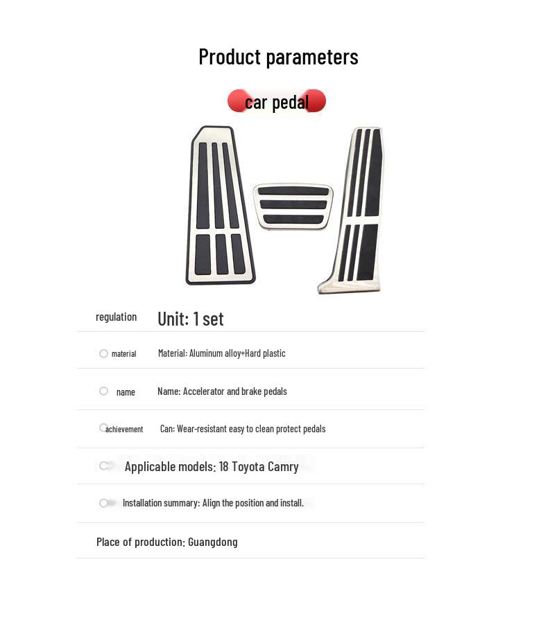 Non-slip Car Pedals for 18 Toyota Camry Models - Modified Accelerator, Brake, Rest Pedal Decoration