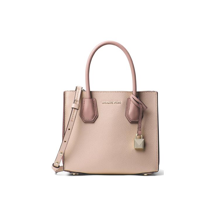 

New MICHAEL KORS Mercer Cow Leather Trunk Bag, Shoulder Bag, Crossbody Bag, Handbag Trumpets Women s Cream Pink 30T8TM9M2L187 22.1*10.9*20.1CM
