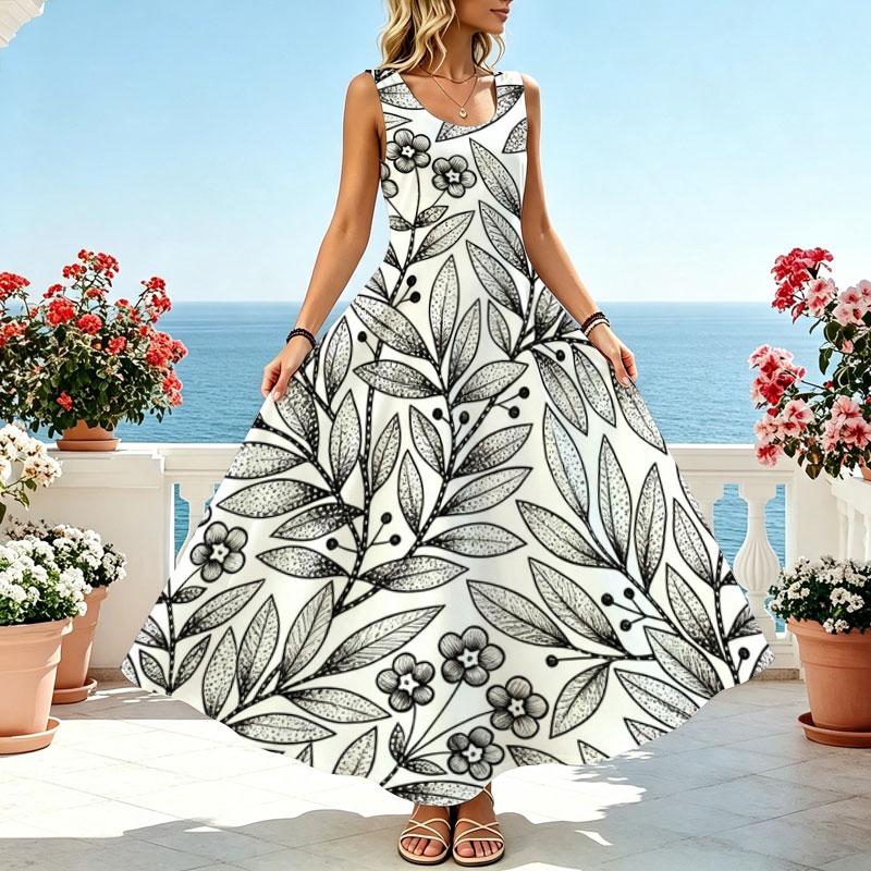 Floral Sleeveless Loose Maxi Dress Lightweight,Urban Casual,Beach Vacation Style,Elegant for Summer Gatherings,Casual Outings & Spring-Fall Layering