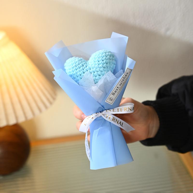 Mini Handmade Heart Bouquet Romantic Gift Yarn Flower Bouquet Crochet  Valentine's Day Mother's Day Desktop Decoration
