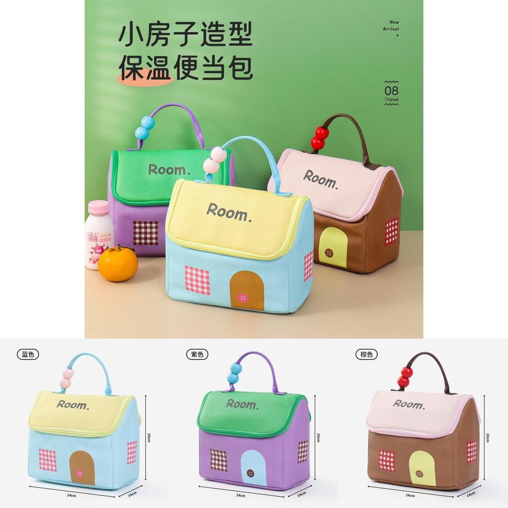 Large Capacity Waterproof Lunch Tote With House Exterior And Letter Print For Travel