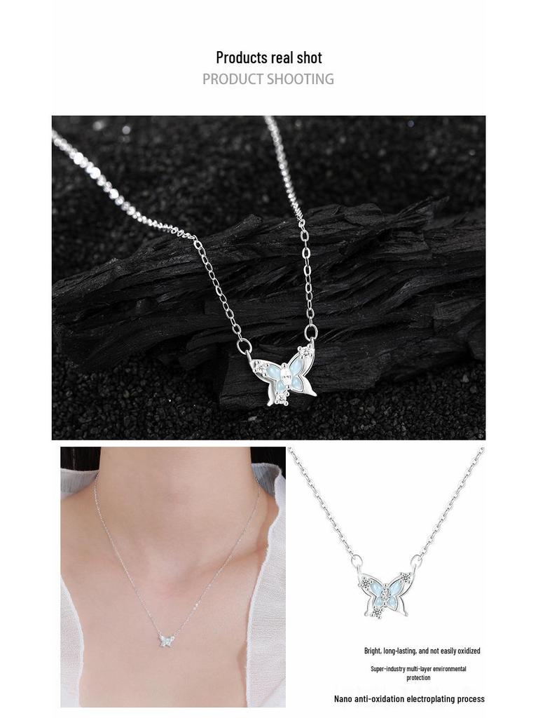 S999 Sterlingsilber Sternenlicht Schmetterling Halskette: Niedliche, vielseitige Schlüsselbeinkette für Damen, Choker im Mori-Stil