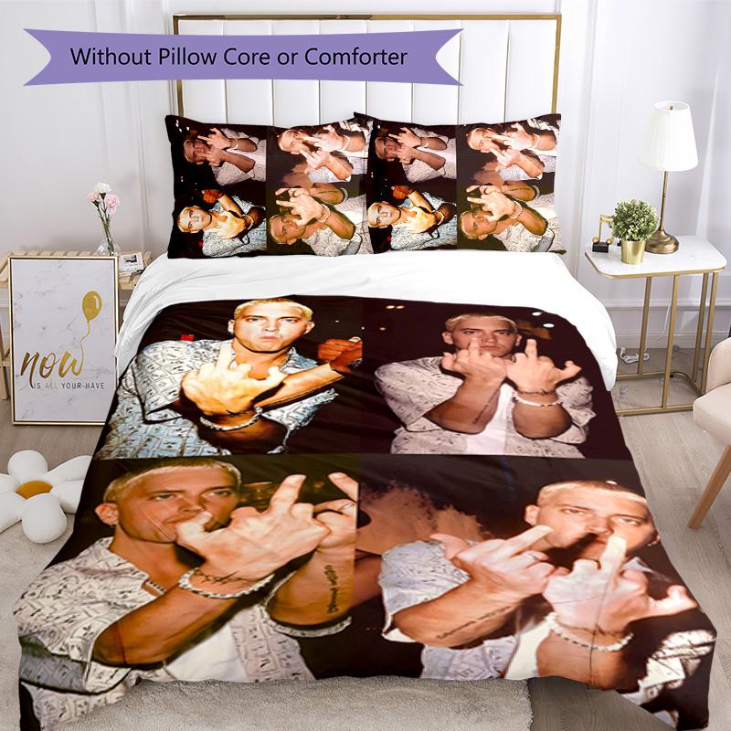 Eminem 3pcs Bedding Set Duvet Cover Closure Includes 1 Duvet Cover & 2 Pillowcases for All Seasons Bedroom Home Dorm Decor