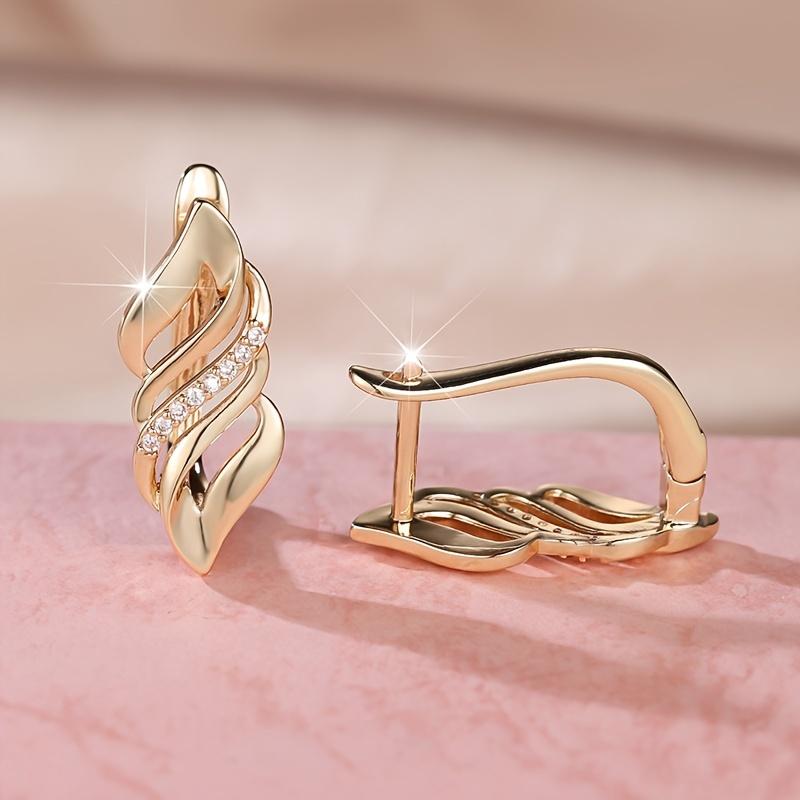 Luxusní zlaté duté geometrické náušnice pro ženy s lesklým zirkonem na denní nošení etnické šperky