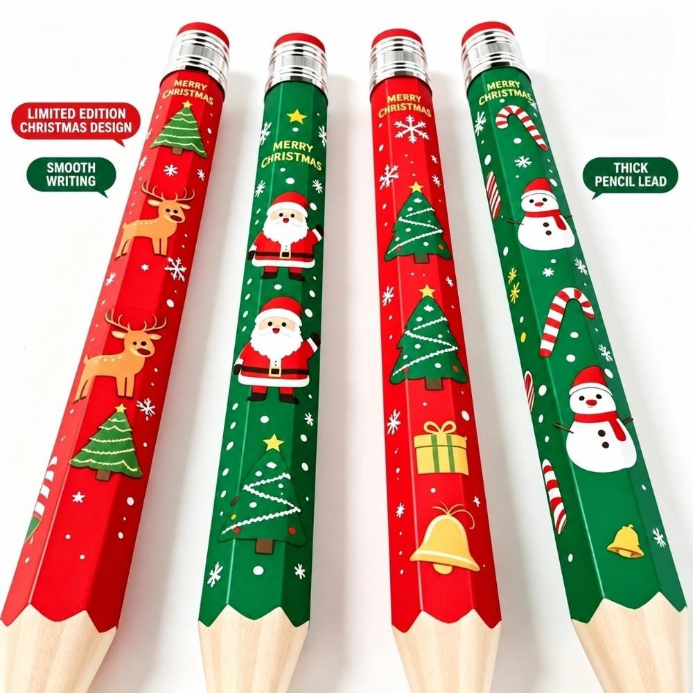 Wooden Big Pencil Christmas Pattern Christmas Giant Pencil Oversized Wooden Pencil  Photo Prop
