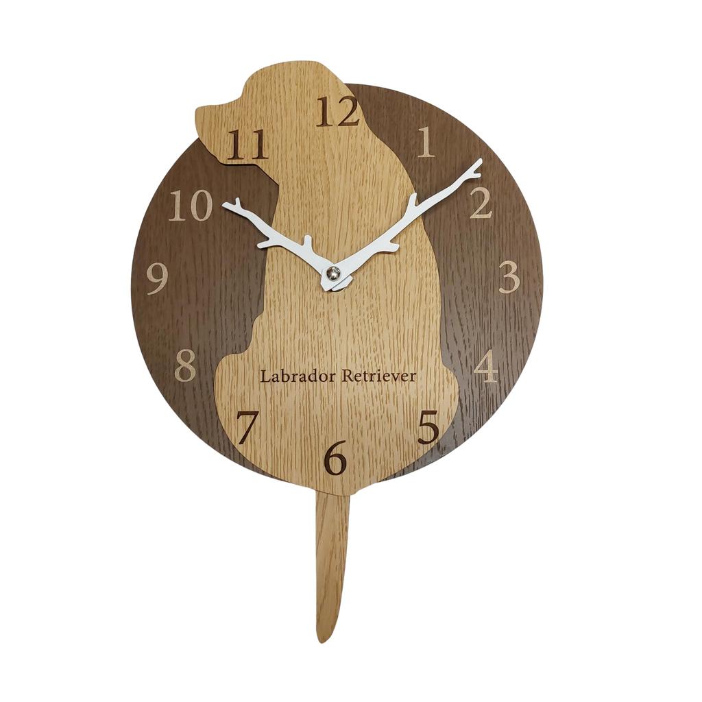 Pendulum Clock, Wall Clock with a Cute Labrador Retriever Design, Wooden, Analog, Silent, Wall Clock, Decorative Wall Clock for Bedroom, Home, Room