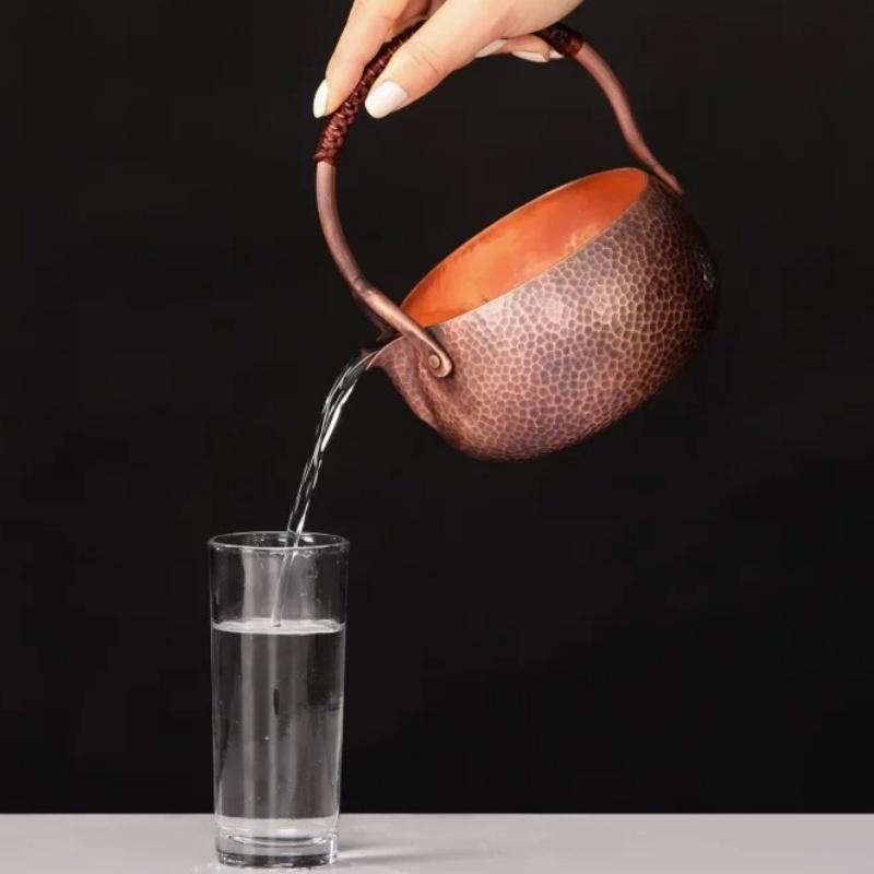 Vintage Pure Copper Water Kettle ,Hammer Texture Weave Portable 500 Ml Heat Resistant Filter Kettle,Tradition Handcrafted Teapot