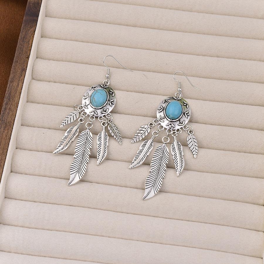 New Retro Ethnic Style Round Leaf Pendant Earrings, Exquisite and Elegant Ear Jewelry for Women