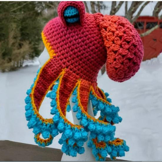 Handmade 2024 Fall/Winter Rainbow Dopamine Octopus Crochet Hat